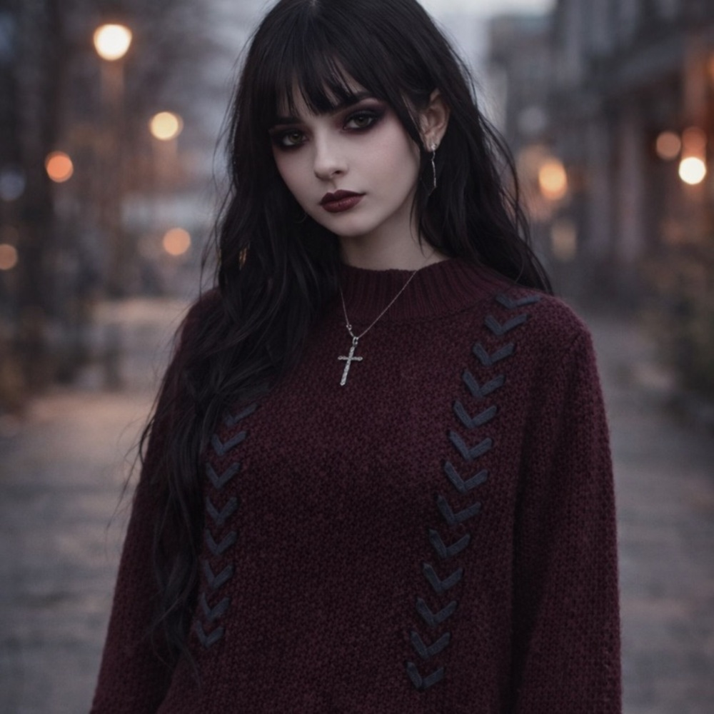 Dark Romantic Deep Burgundy Crew Neck Sweater